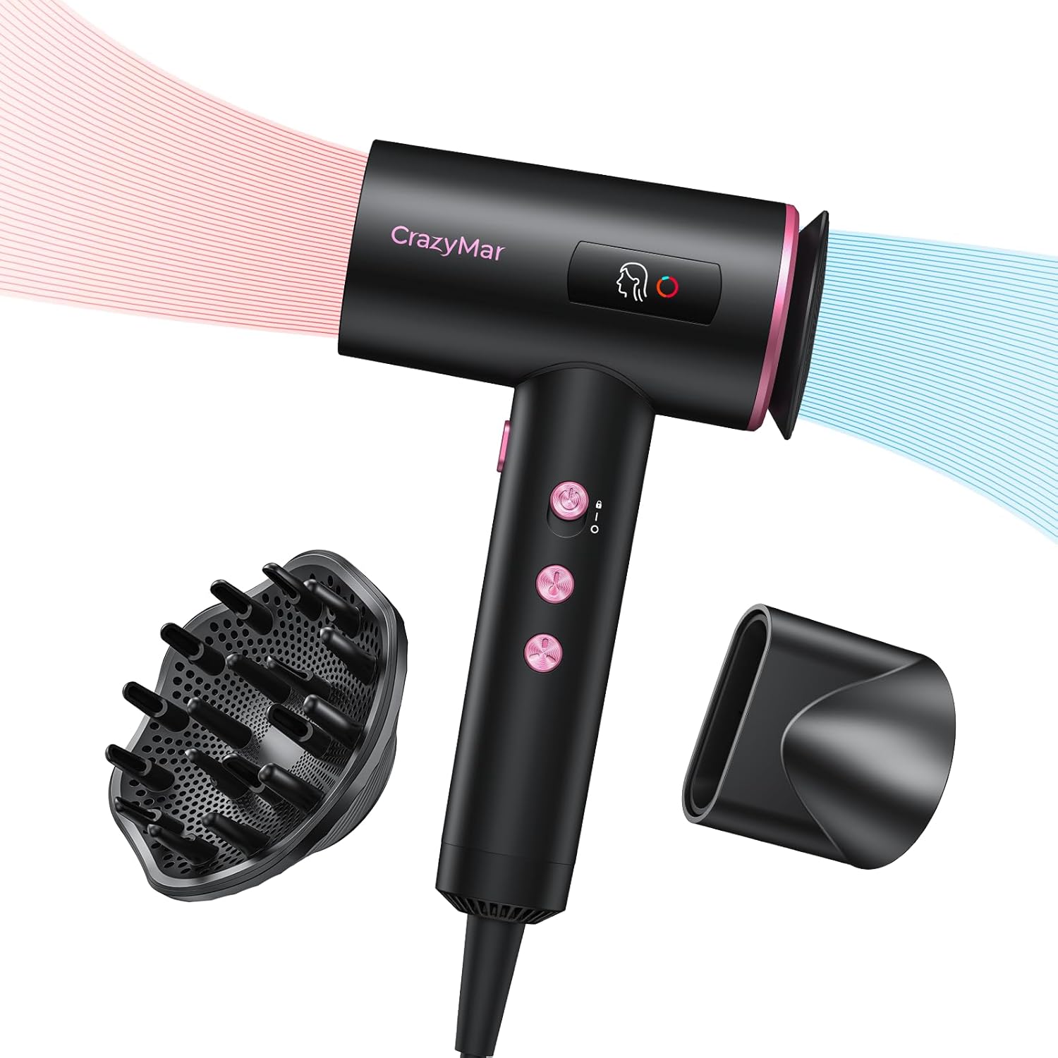 Hair Dryer, 1800W Ionic Hair Dryer with 3 Smart Mode (Baby/Men/Women), High Speed Brushless Motor for Fast Drying (2-5 Mins), Lightweight Hair Dryers for Women, for Home & Travel(Pink)