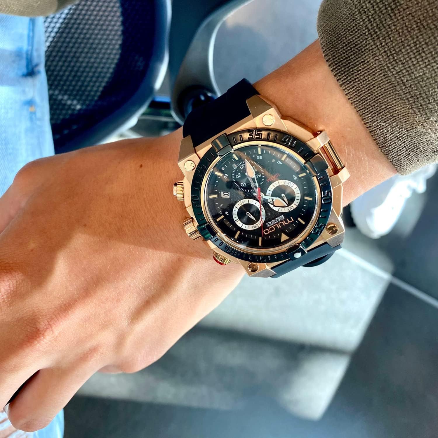 MULCO Watches for Men - Buzo, Stainless Steel Case with Wrist Silicone Band or Stainless Steel Strap, Quartz Chronograph Movement, Large Face Analog Display, 100m - Waterproof