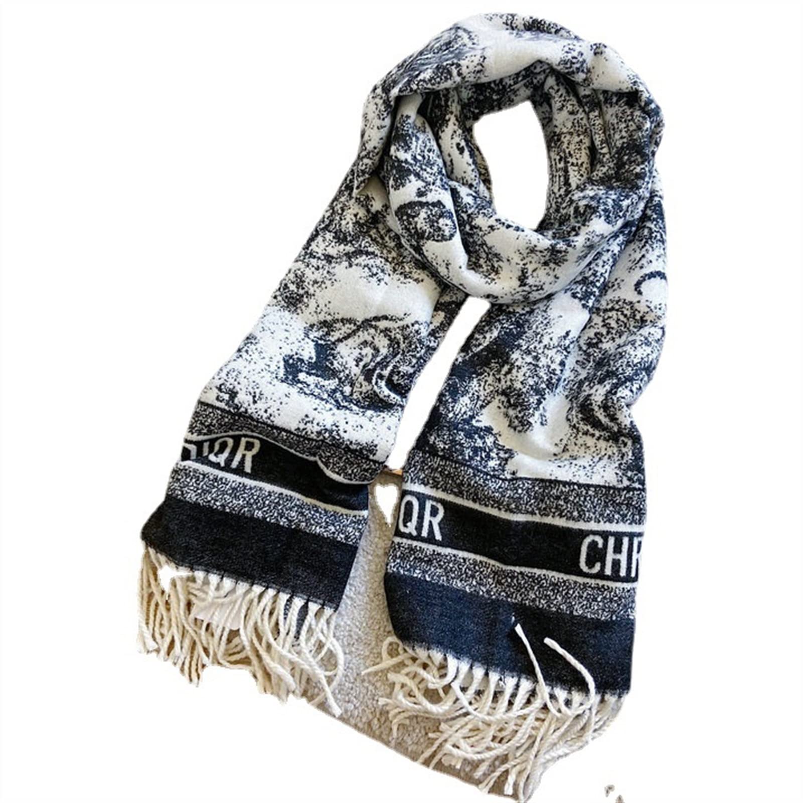 Junmin Women's Black Autumn And Winter Color Imitation Cashmere Scarf, Windproof Thickened Warm Bib, Office Long Tassel Shawl (Color : Size : 65X200cm)