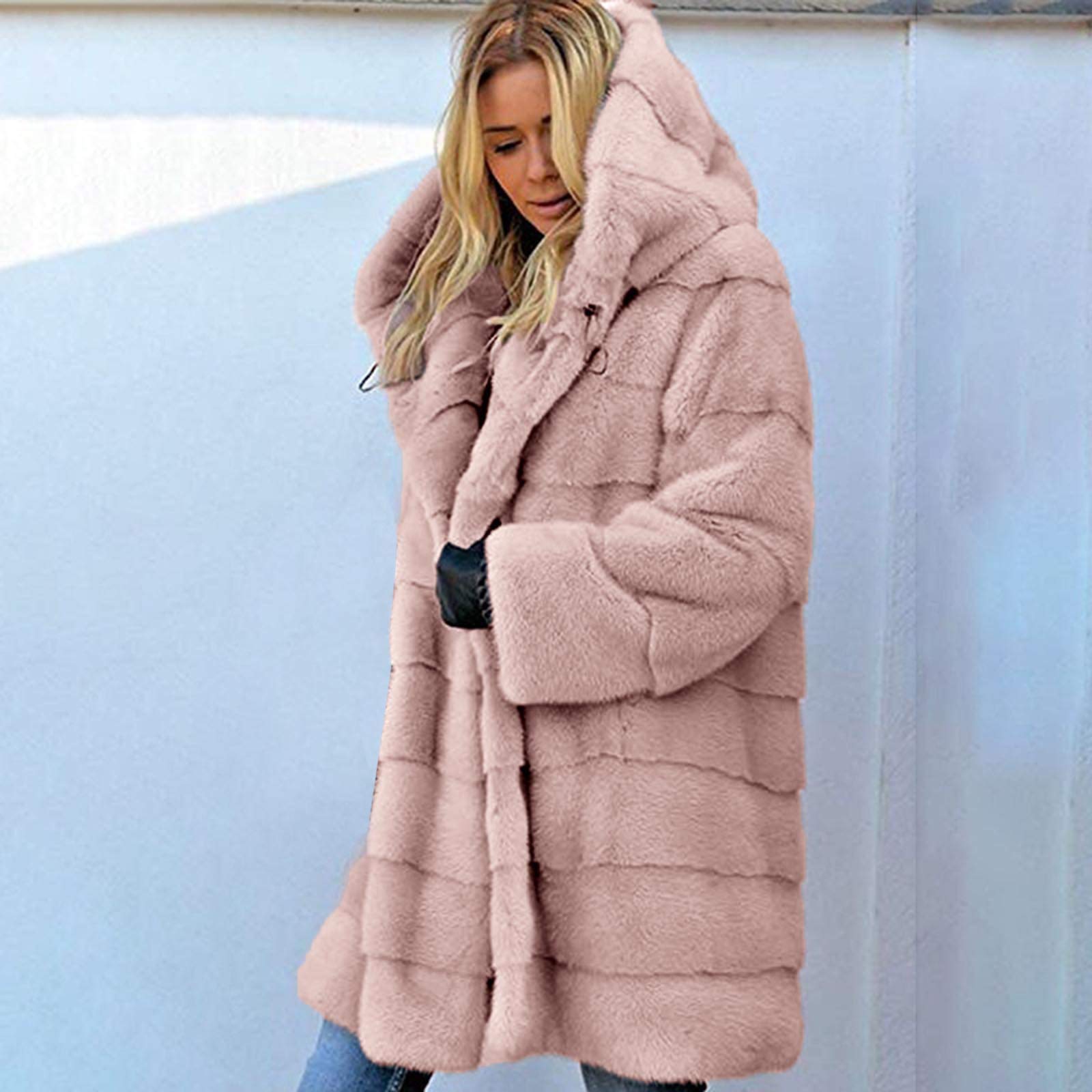 Generisch Chaqueta de forro polar para mujer, sudadera con mangas, ropa de exterior, chaqueta de cuerpo cómodo, abrigo largo de piel sintética para mujer