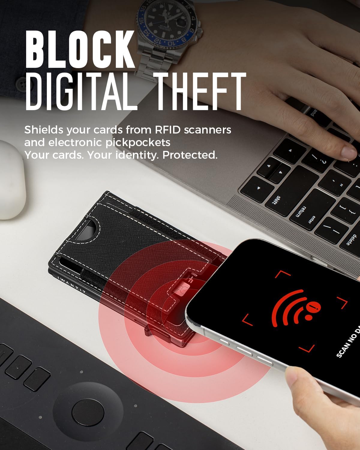 iwantit Slim Wallet for Men Card Holder: Minimalist RFID Blocking Wallet for 8-10 Cards - Smart Pop Up Card Case with Detachable Money Clip - Premium Leather Cardholder, Gift Boxed (CrossGrain Black)