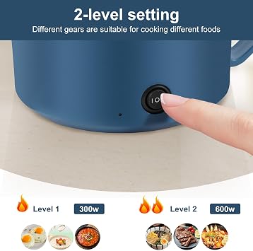 Electric Hot Pot with Steamer 1.8L/54oz Non Stick Ramen Cooker for Pasta Dumpling Soup Steak, Multipurpose Electric Skillet with Dual Power Control, Over-Heating & Boil Dry Protection(Blue)