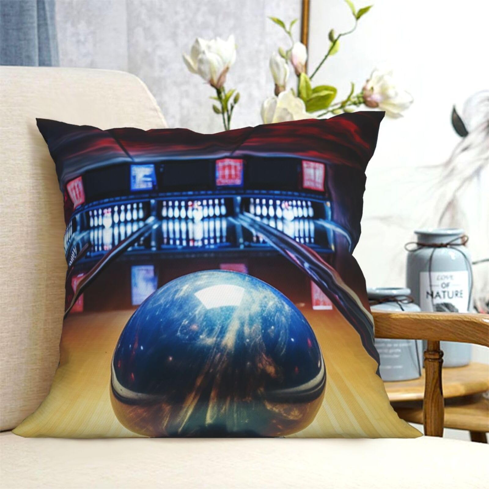 Fodpand Black Decorative Throw Pillow Covers 16"X16" Bowling Cushion Cases Square Modern Farmhouse Pillow Cases Soft Cozy Cushion Covers For Couch Sofa Bedroom Home Decor Pillowcase