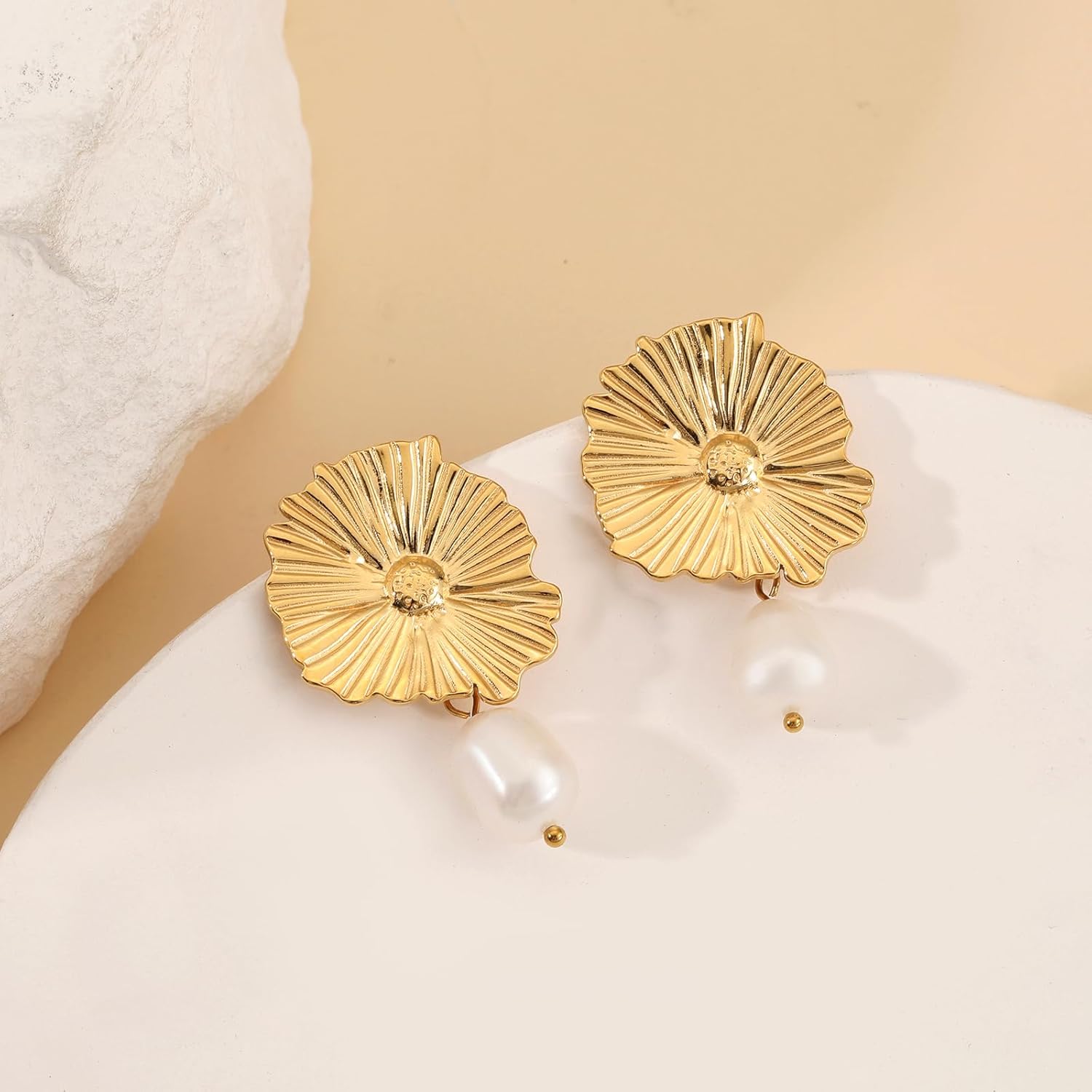 Gold Pearl Earrings for Women - 14K Gold Plated Vintage Statement Pearl Drop Dangle Earrings Fashion Trendy Wedding Jewelry Gifts - Image 7