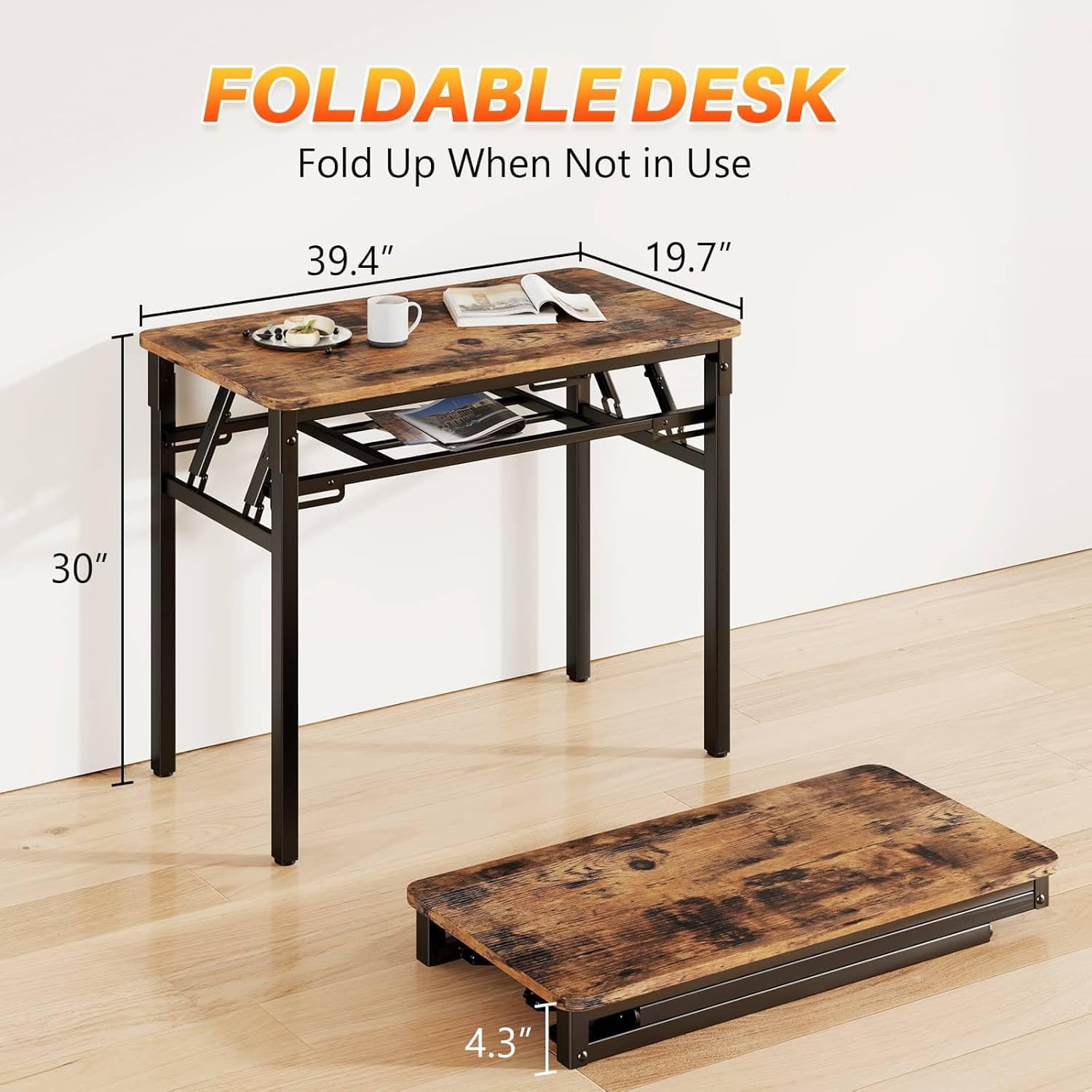 Escritorio plegable de 100 x 50 x 75 cm, escritorio con espacio de almacenamiento, mesa plegable de madera, mesa de ordenador, mesa de comedor, mesa de conferencias para estudio, dormitorio, salón
