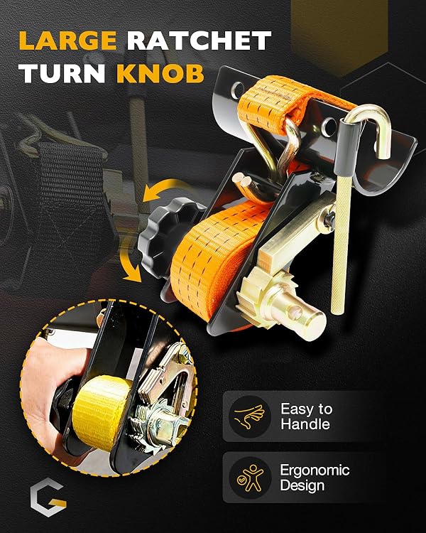 Rack Ratchet Straps, W/J-Hook (2PCS), 2" Black Round Tube Mount, 1.5" Wide x 7.5' Long, Orange Ladder Rack Ratchet Straps, 500 lbs Load Heavy Duty, Truck/Lumber Rack Straps, Pipe/Roof Rack Straps by Gledewen - Image 5