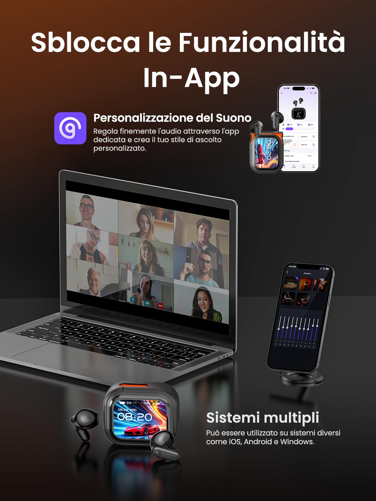 NE20 Cuffie Traduzione Simultanea con AI, 135 Lingue Auricolari Traduttore Simultaneo con 6 Modalità, Bluetooth 6.0, Schermo Touch, 60 Ore Autonomia, per Viaggi, Riunioni e Studio