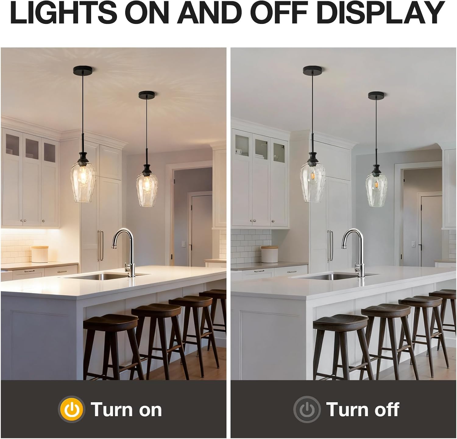 Modern Kitchen Pendant Lights,1-Light Black Pendant Light Fixtures with Hand-Blown Clear Glass Light Fixture for Kitchen Island Sink Dining Room Bedroom Hallway, E26 Bulb Not Includes