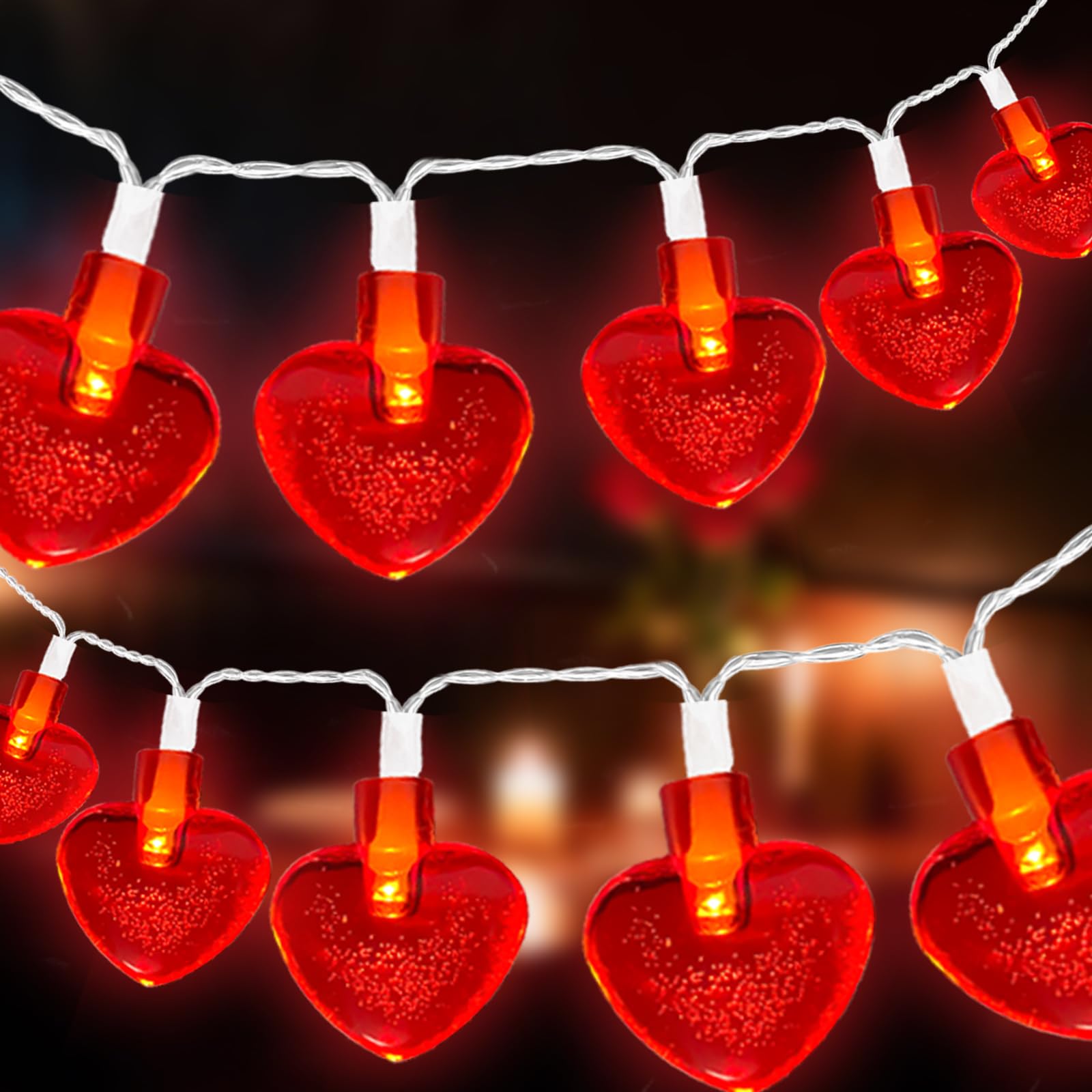 Valentines Day Lights 10Ft 20LEDs Heart Shaped Lights Battery Operated, Red Valentine Heart Fairy Light Valentines Day Decorations for Home Indoor (Red)