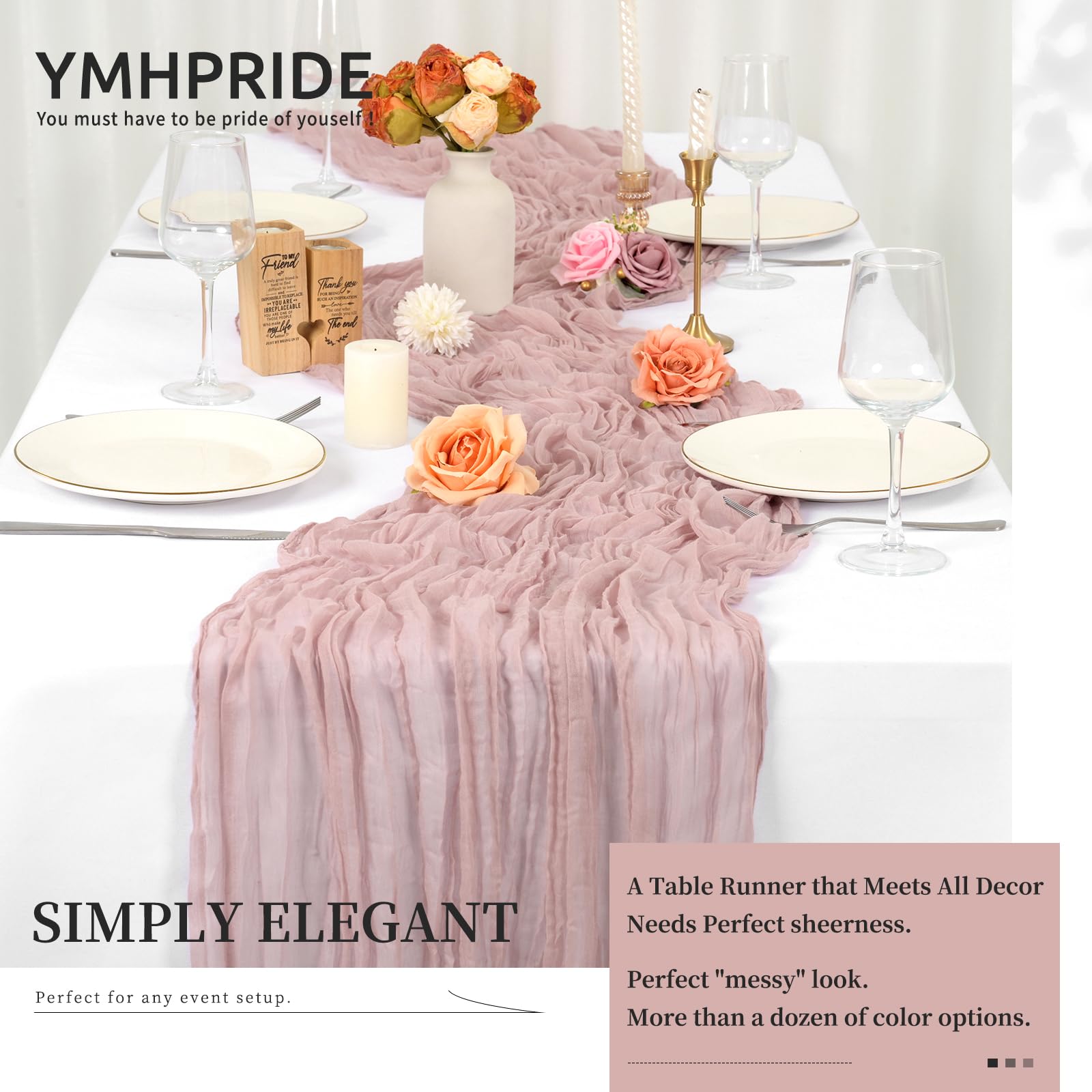 Lot De 2 Chemins De Table En étamine, 3 M, Chemin De Table En Gaze Rose