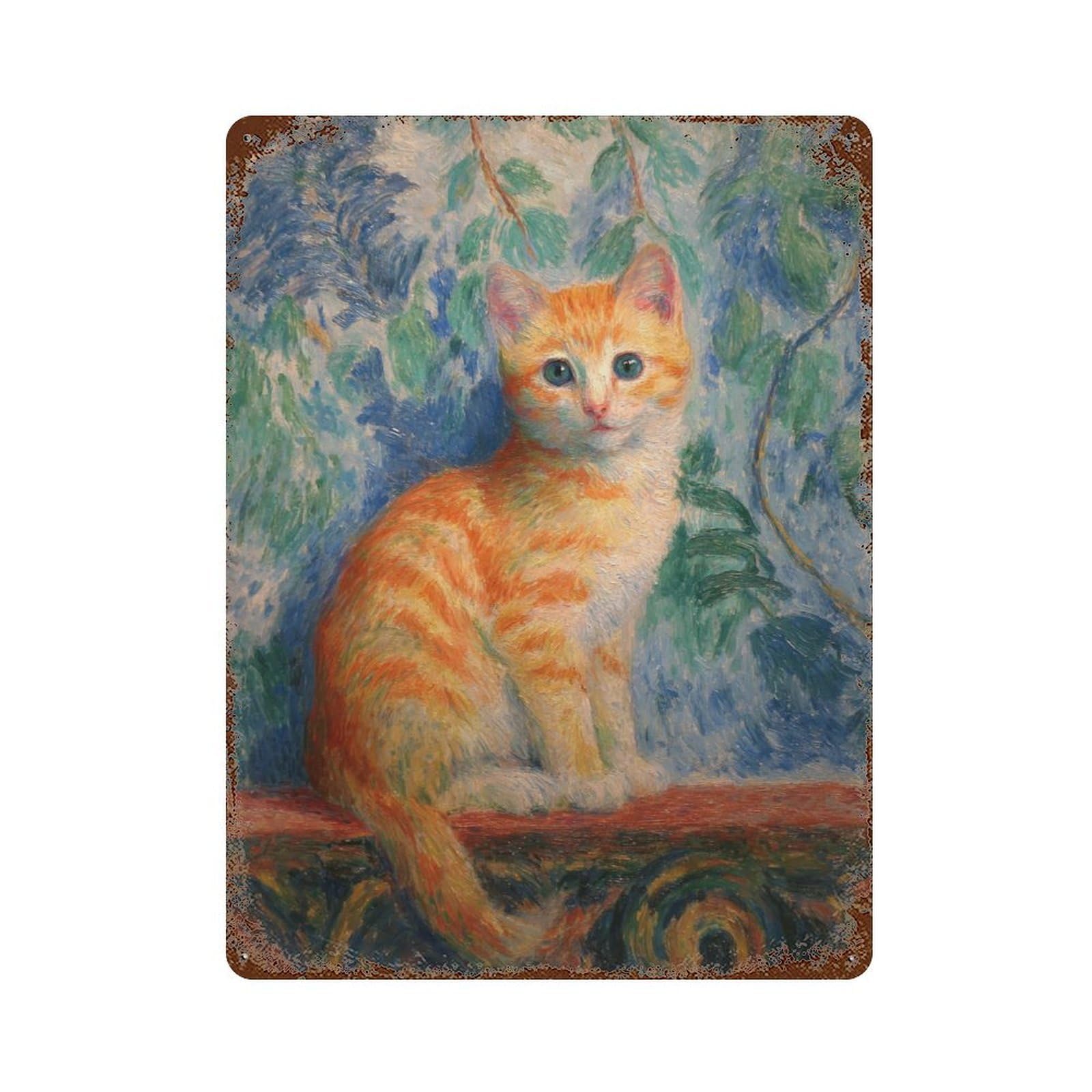 Garage Style Whimsical Orange Kitten Painting Retro Metal Sign 15.7"x11.8", Classic Wall Plaque for Bar And Workshop