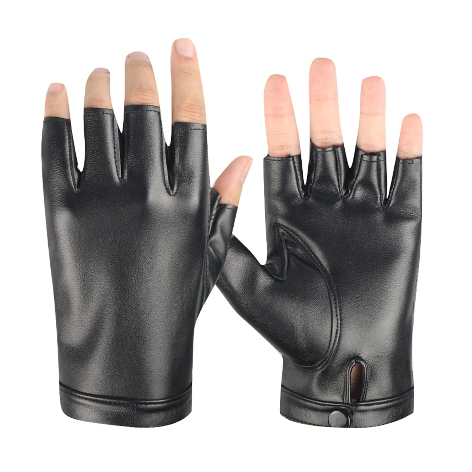 Long Keeper Guantes Cuero Sin Dedos Negro para Hombre Mujer Guantes Medio Dedo Punk Disfraz Guantes de Cuero Conducir Coche para Moto Conducir Cosplay 2