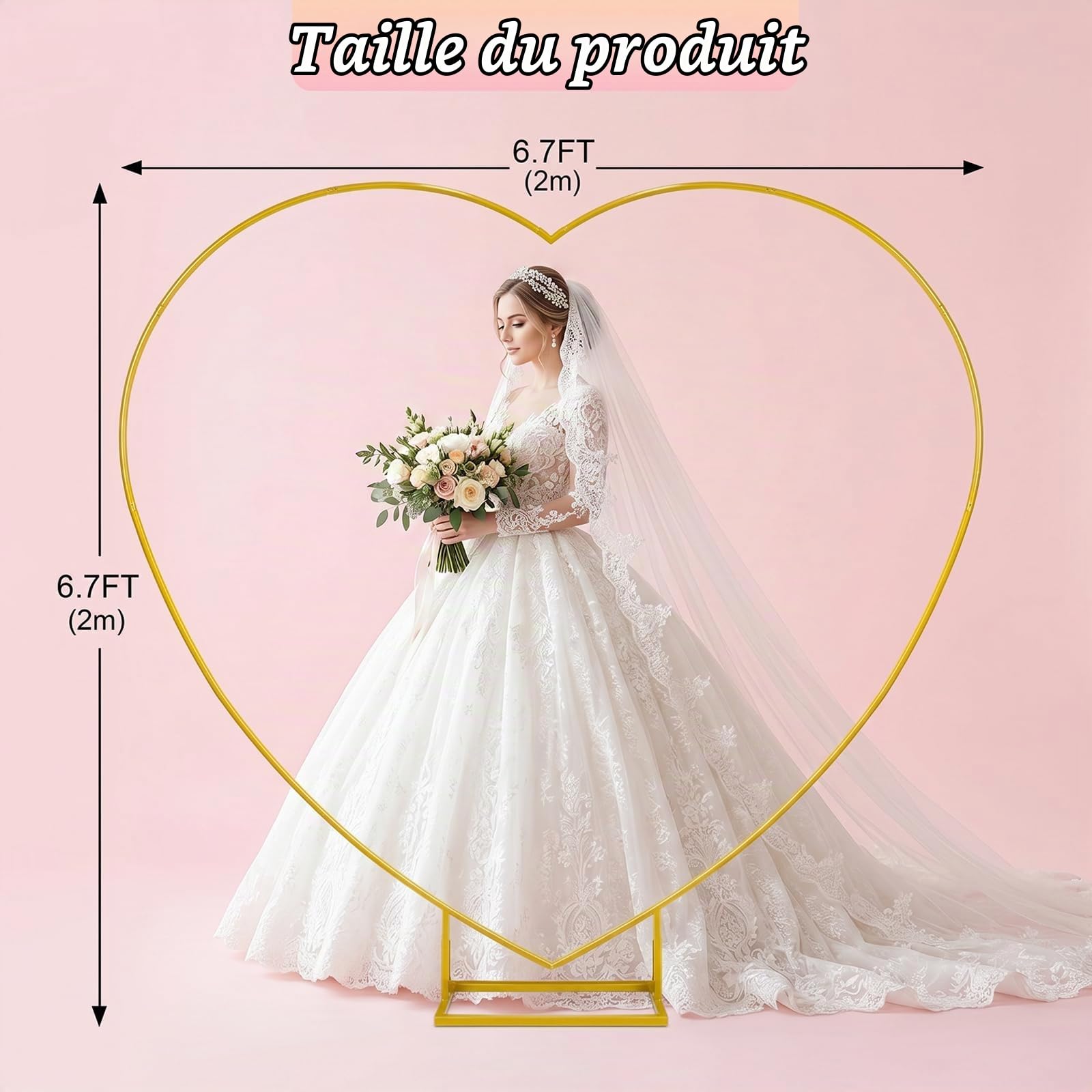 Kit d'arche de ballons en forme de cœur, arche de mariage en métal, 2.6 m, kit d'arche de ballons en forme de cœur, cadre de vigne pour décoration de fond de photo de mariage, d'anniversaire