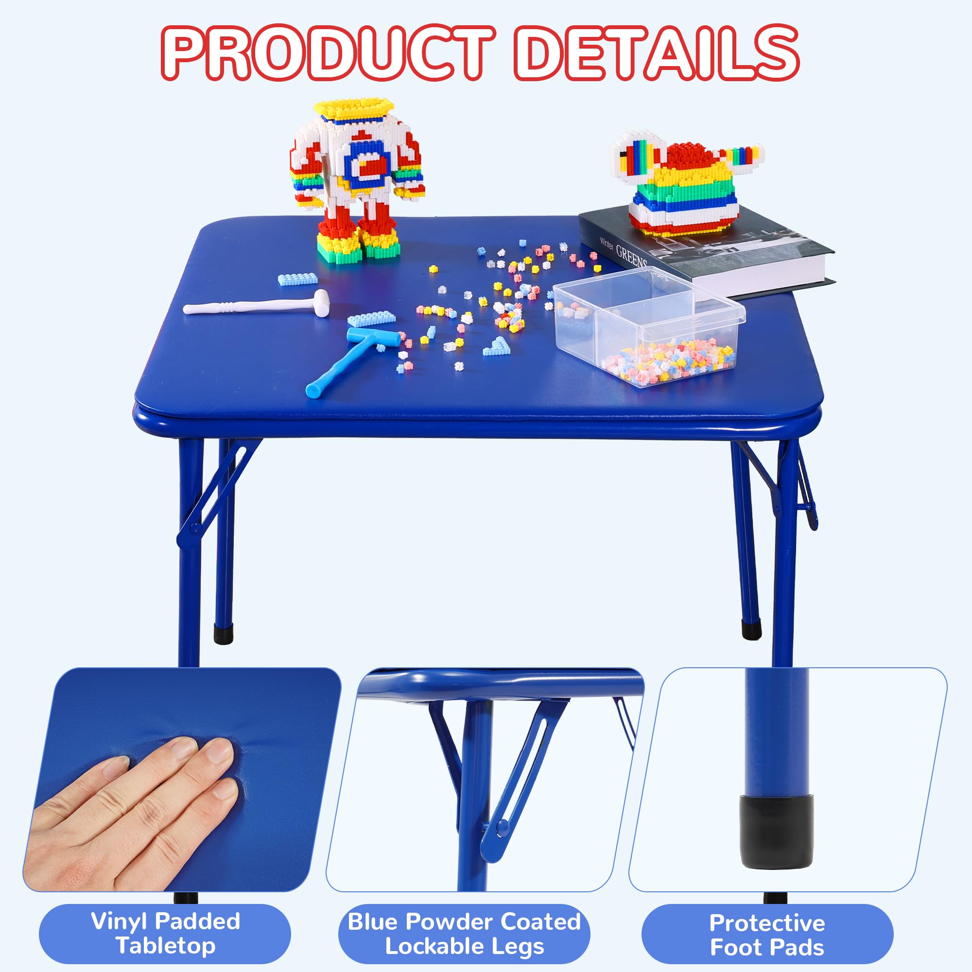 Folding Square Table Card Table with Vinyl Padded Top Foldable Activity for Indoor Outdoor Use Perfect for Picnic — view 4