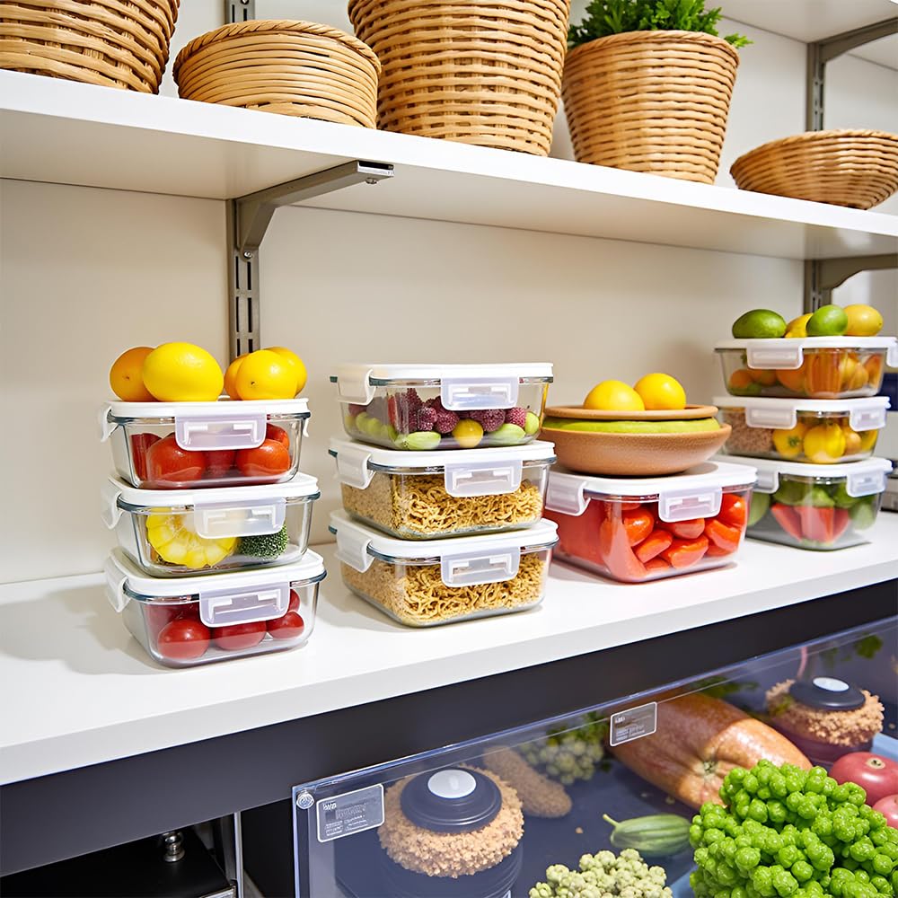 Recipientes cuadrados de vidrio para almacenamiento de alimentos, recipientes pequeños cuadrados de almacenamiento con tapas herméticas, a prueba de fugas, sin BPA, cuencos de vidrio de 16