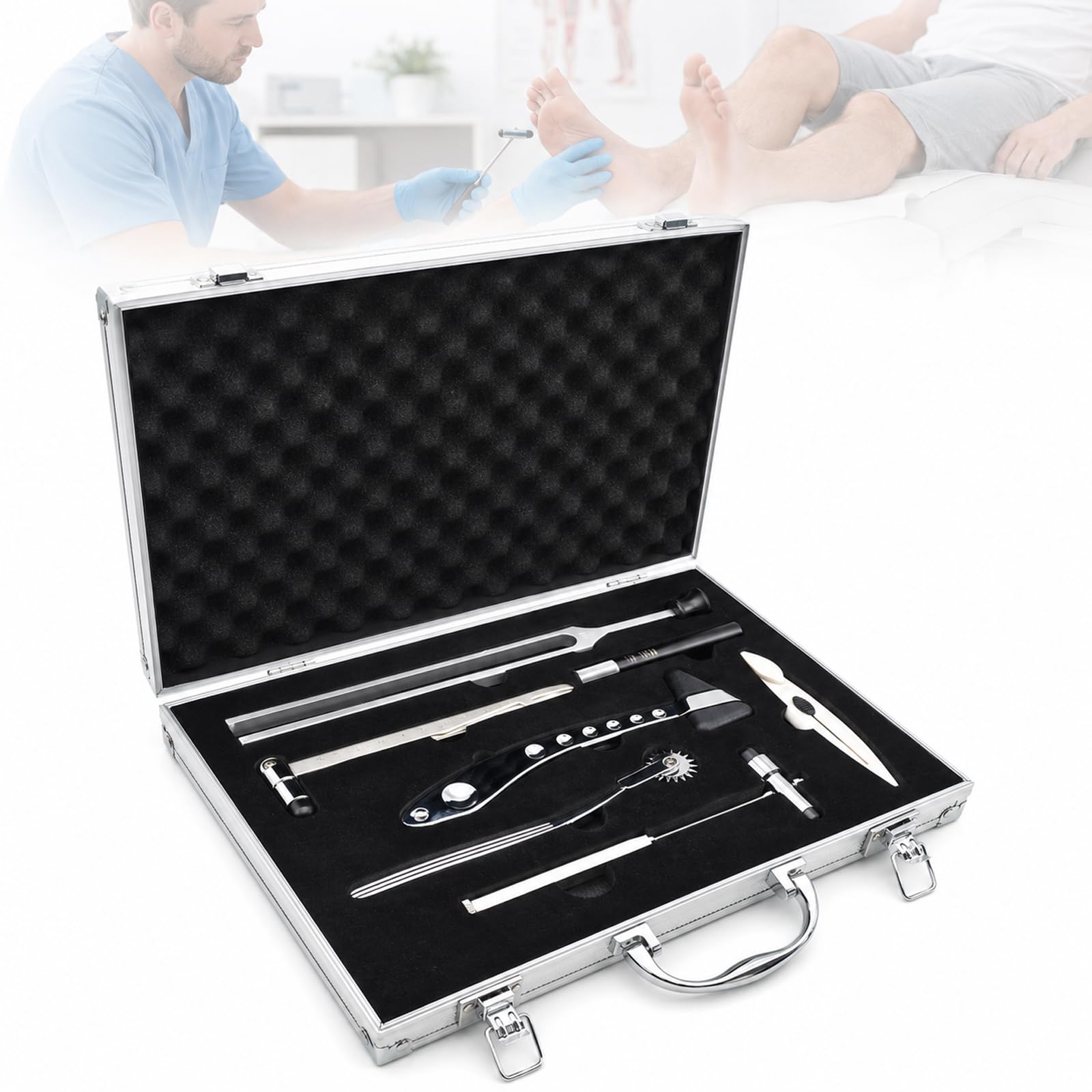 Set diagnostico per Esame neurologico, Kit di percussioni da 7 Pezzi per Test di sensibilità, Strumenti per Test sensoriali, per Test clinici di sensibilità e Vibrazione