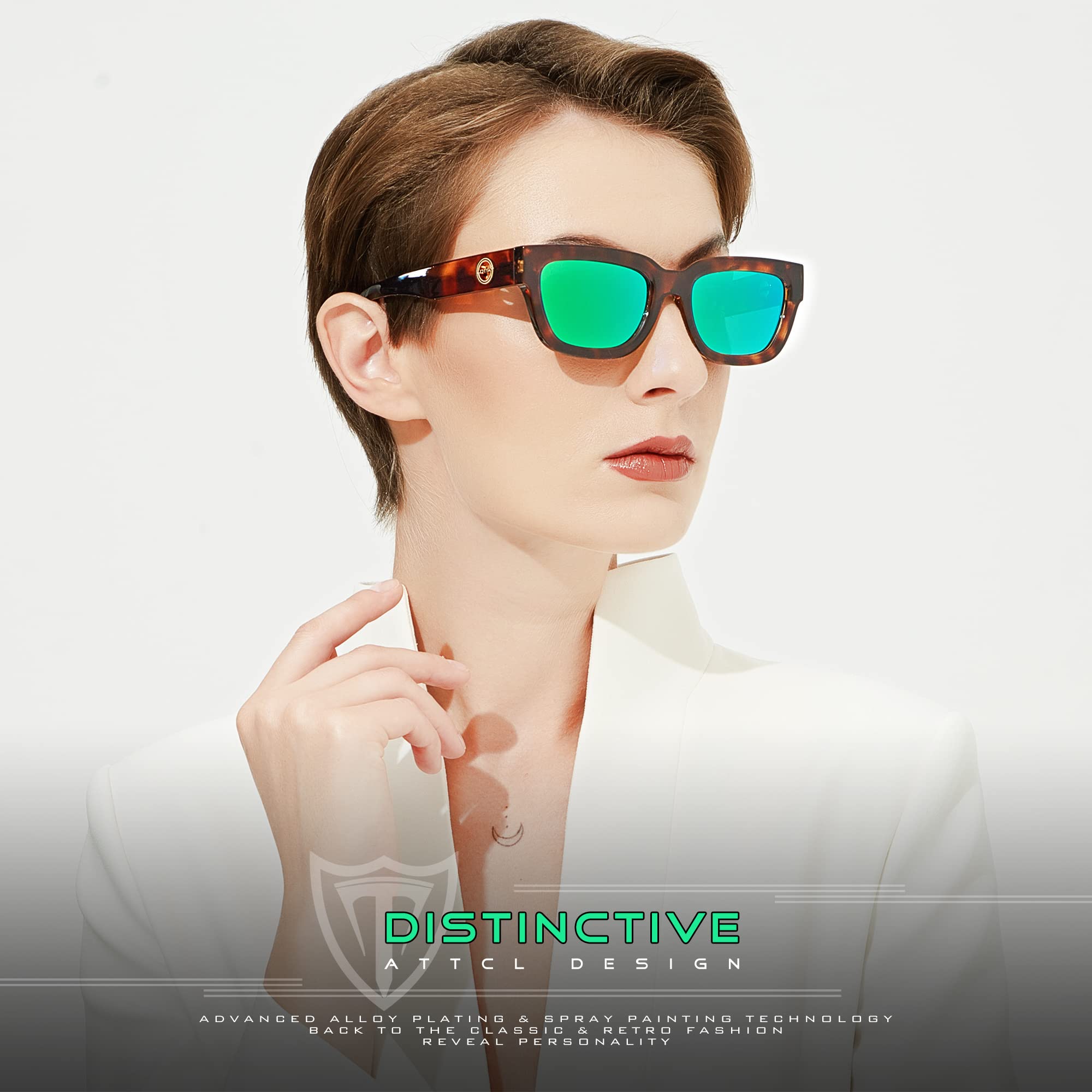 ATTCL Polarized Sunglasses for Women Men Fashion Trendy Golden Circle Rectangle Sunglasses