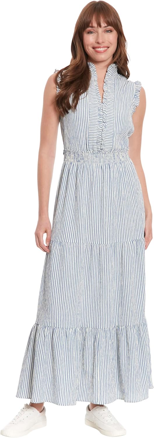 London Times Womens Women's Sleeveless Maxi Dress - Ruffle V-Neck, Tiered Skirt, Casual Dresses for Women