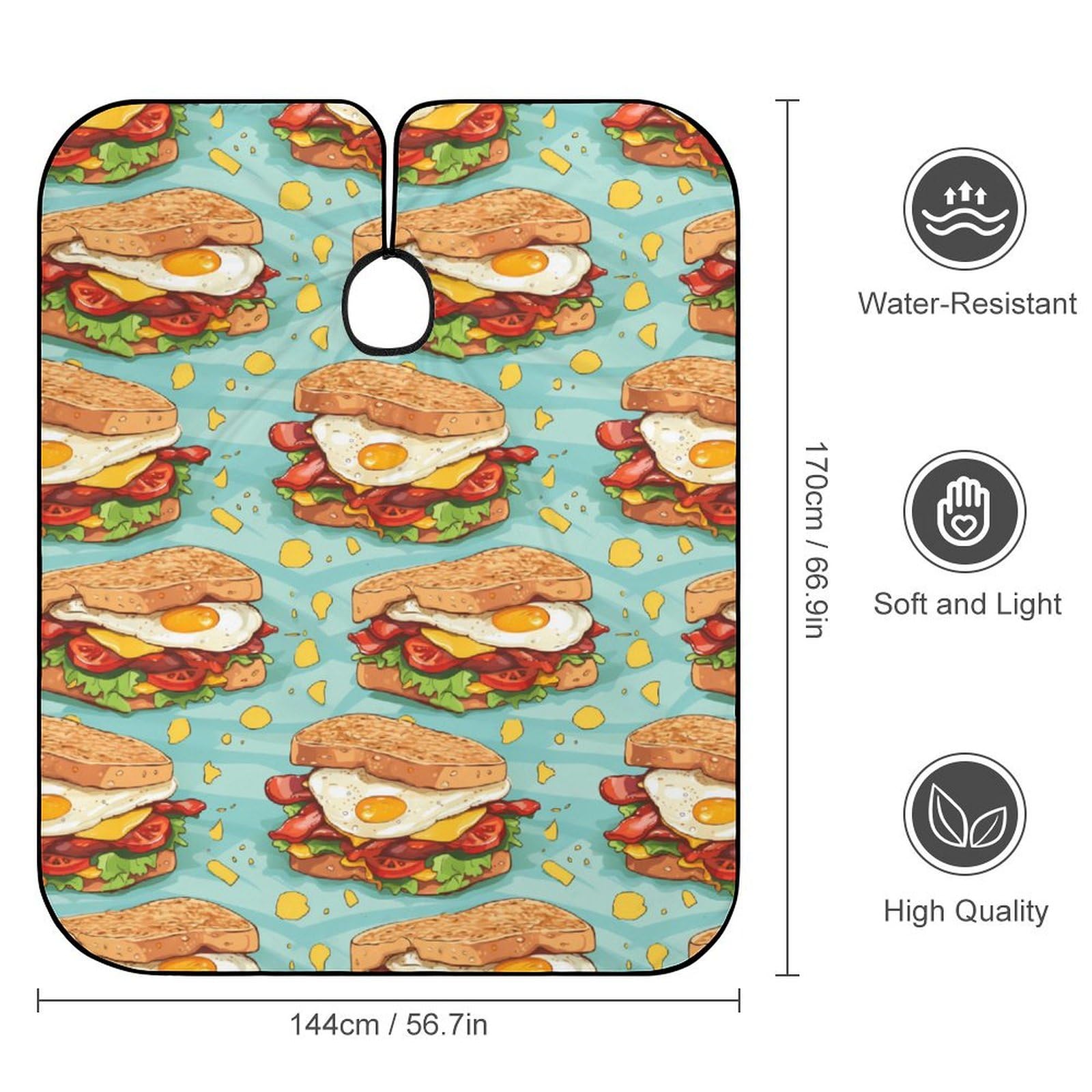 Breakfast Food Sandwich Printed Barber Cape Large Hair Cutting Haircut Capes Hairdressing Apron for Adults