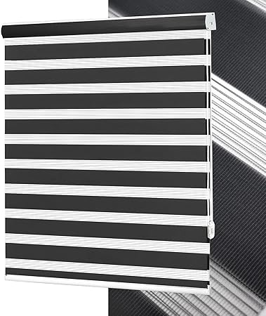 No Tools No Drill Zebra Blinds for Windows Cordless,Customizable Zebra Roller Shades, Dual Layer Blackout-Filtered Privacy Light Control Window Blinds Home Office, Easy to Install