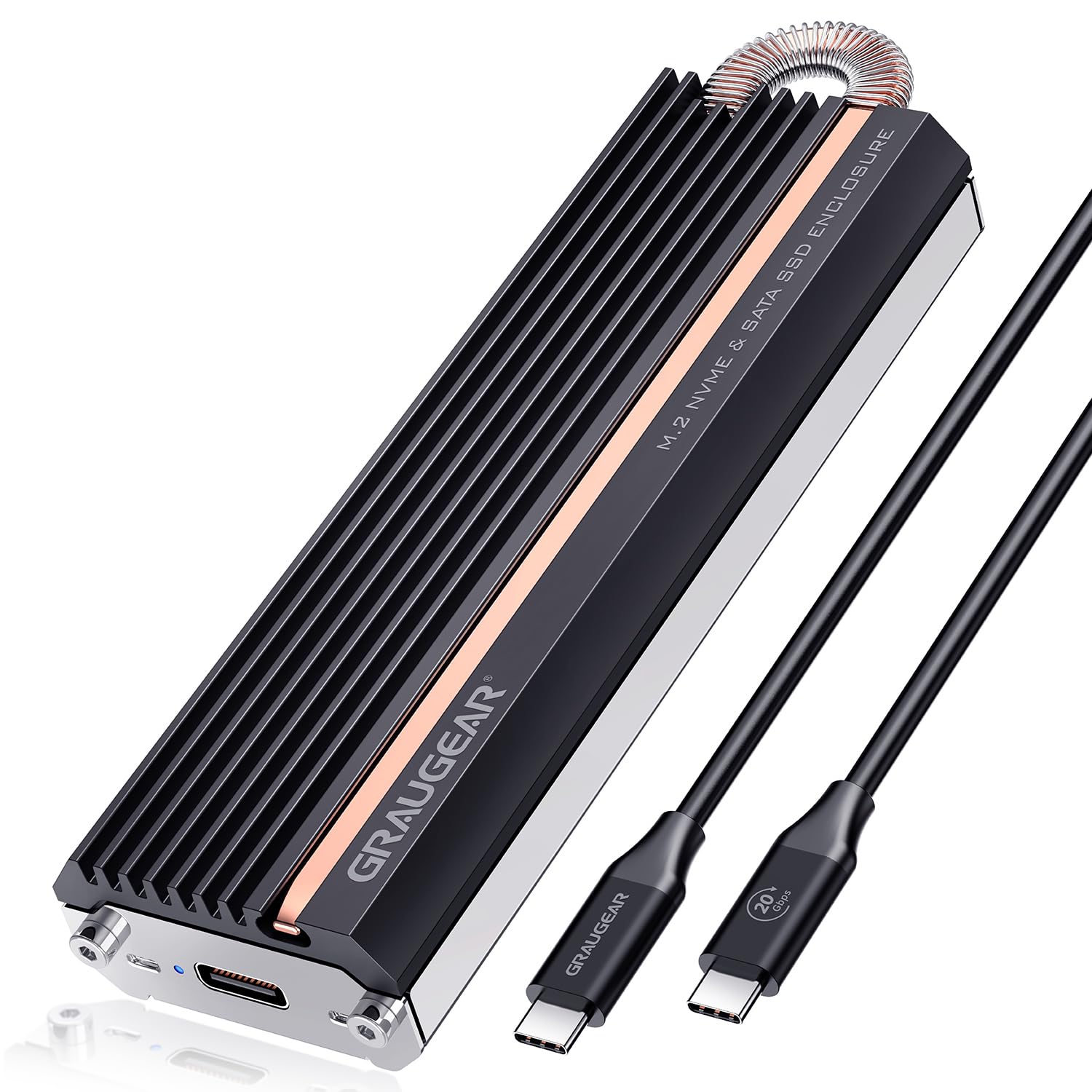GRAUGEAR Obudowa 20 Gbit/s do M.2 NVMe i SATA SSD, USB3.2 Gen2x2 20 Gb/s, obsługuje M.2 2280/2260/2242/2230, chłodzenie Heatpipe, bezgłośne chłodzenie