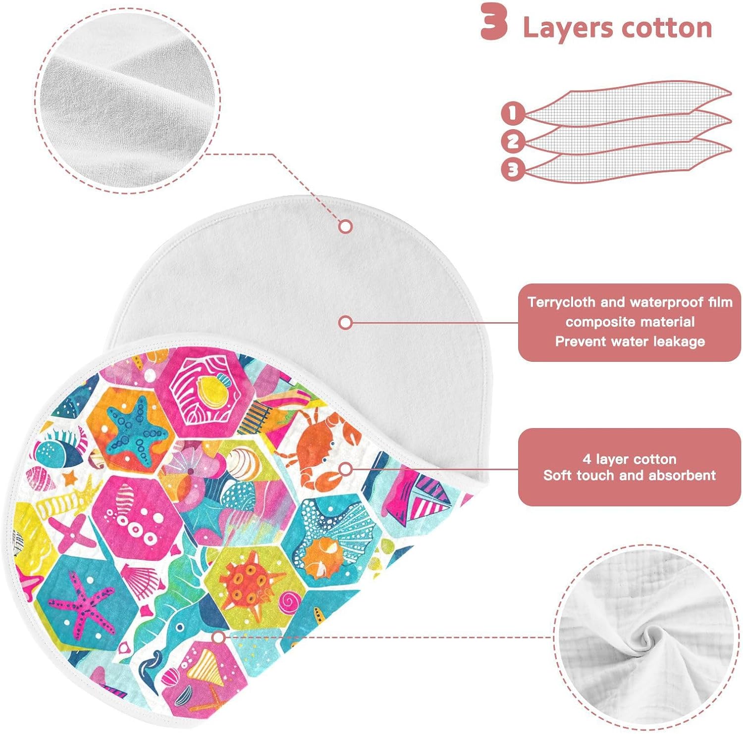 Geometric Benthic Organisms Muslin Baby Burp Cloths Feeding Cloths Face Towel Soft and Absorbent Bibs for Newborn Boys Girl- 4 Pack