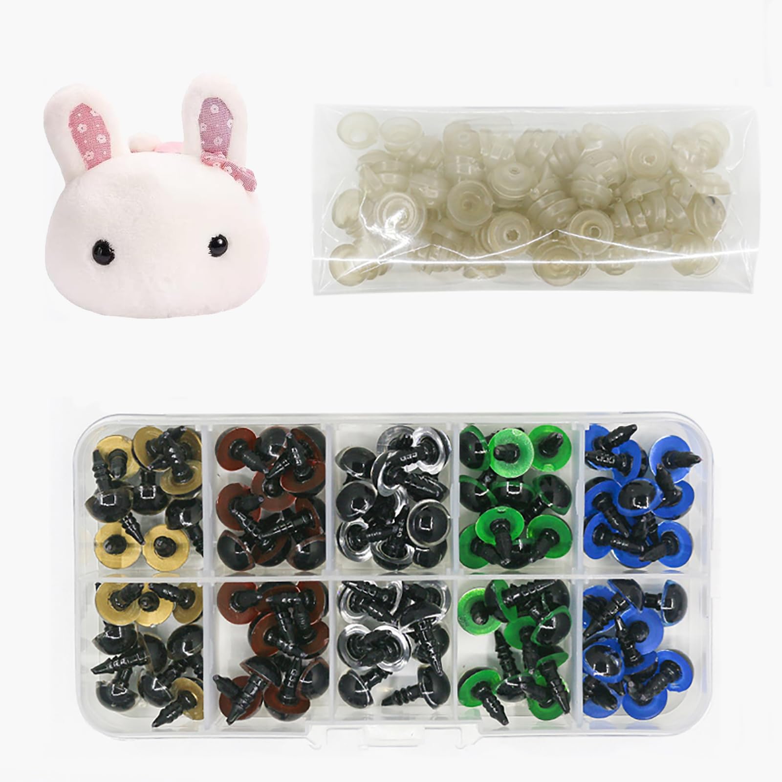 100pcs Safety Eyes for Crochet, 10mm Stuffed Crochet Eyes with Washers, Plastic Colorful Crochet Eyes, Crochet Safety Eyes for Teddy Bear, Crochet Toy, Stuffed Doll and Plush Animal