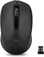 Rii RM100+ 2.4GHz Wireless Mouse - Portable 1000 DPI Optical Mouse for PC, Laptop, Windows, Office - Black Nano Receiver