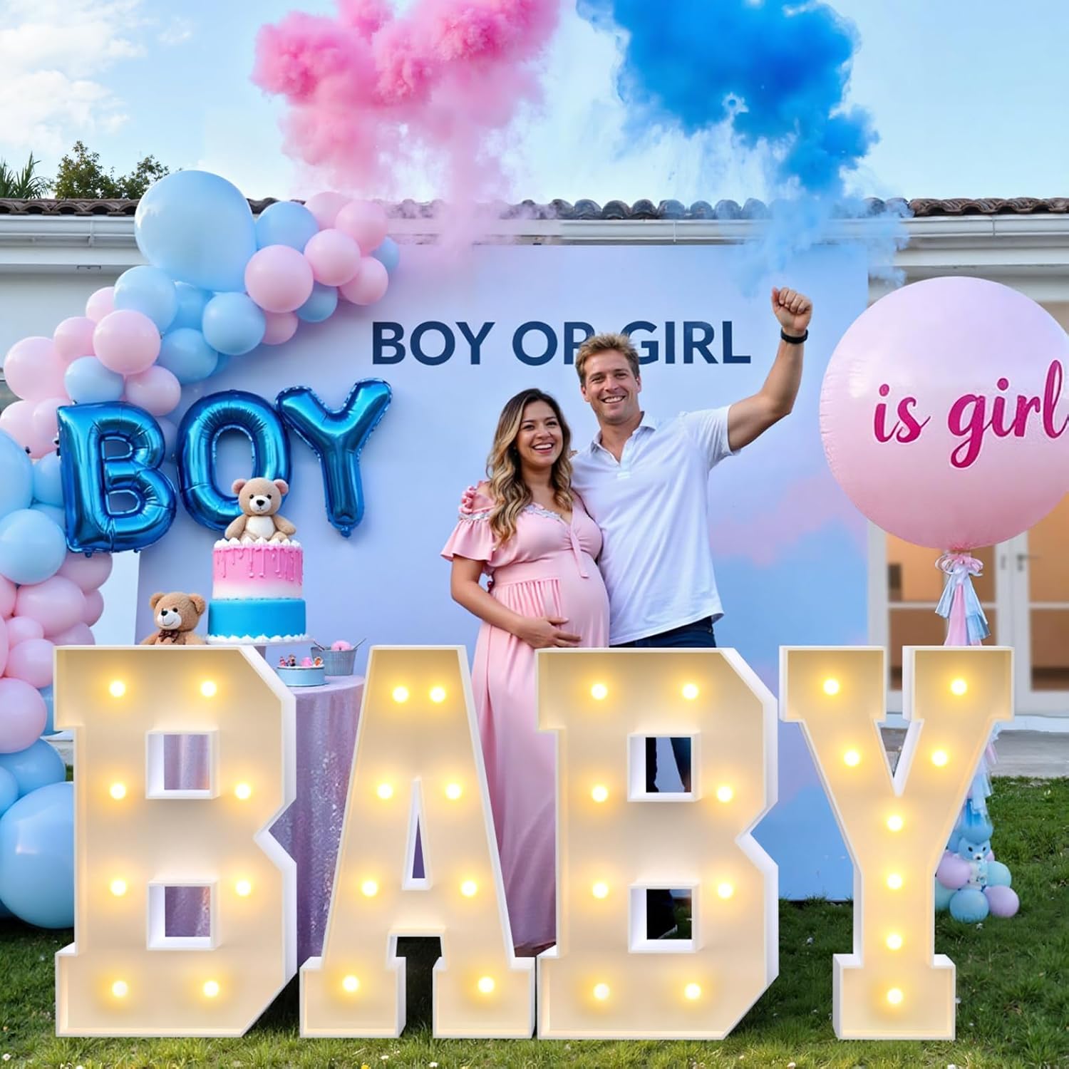 3FT Baby Marquee Letters, Large Light Up BABY Sign for Backdrop Baby Shower Decorations, 3 Feet Tall Big Light Up Letters for Girl Boy Gender Reveal Party Decor, Pre-Cut Foam Board Kit