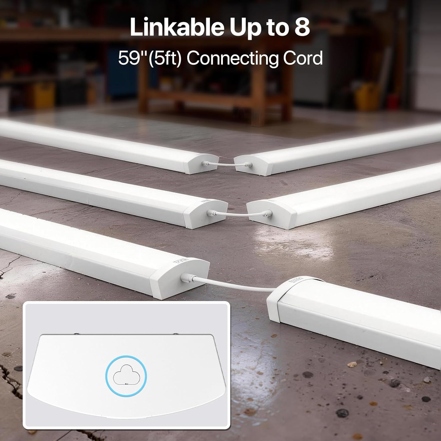 4ft LED Wraparound Light, 60W/50W/40W Selectable LED Light, 6600LM 5000K Daylight, Linkable Hardwired Linear Ceiling Fixture for Garage Workshop Office, ETL Listed,2 Pack