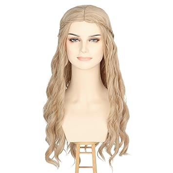 Girl Adult Princess Wig Long Wavy Mixed Blonde with Braid Cosplay Costume Wig