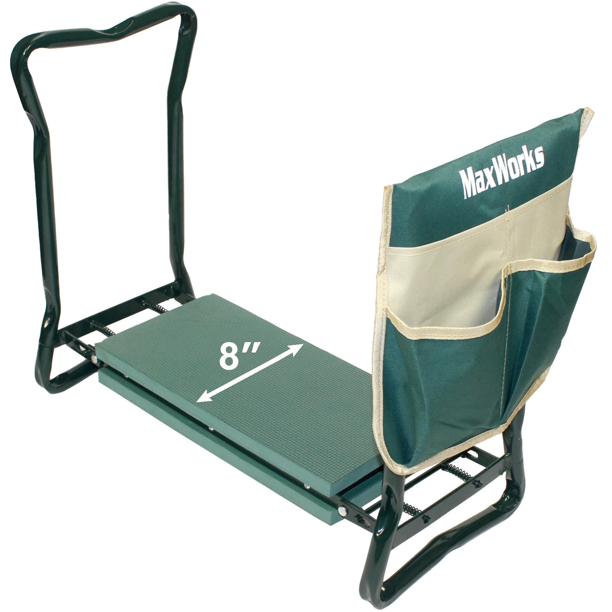 MaxWorks 50921 Folding Garden Kneeler Stool with 8 inch Wide Kneeling Pad, with 1 Tools Pouch for Planting and Gardening