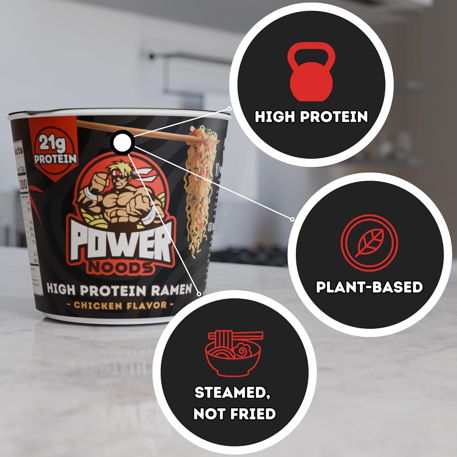 Power Noods High Protein Ramen Noodles - 12 or 6 Pack | Protein Ramen Cups for Lunch or Dinner | Better for You Plant-Based Instant Meal