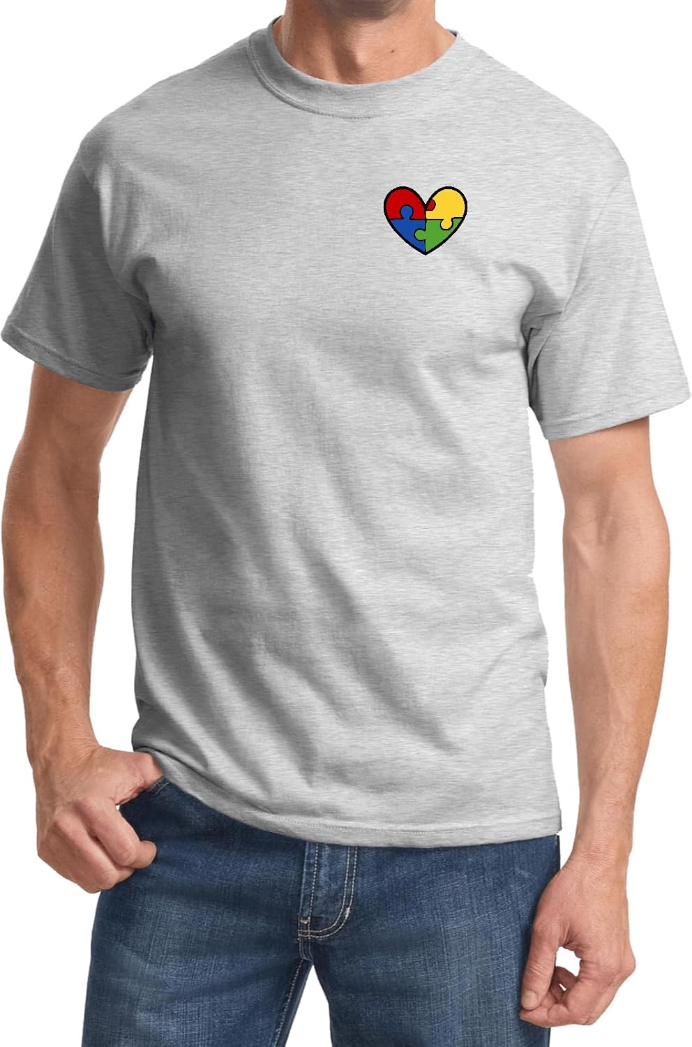 Buy Cool Shirts Autism Awareness Shirt with Heart Puzzle Pieces Chest Print Support Neurodiversity Short Sleeve Tee