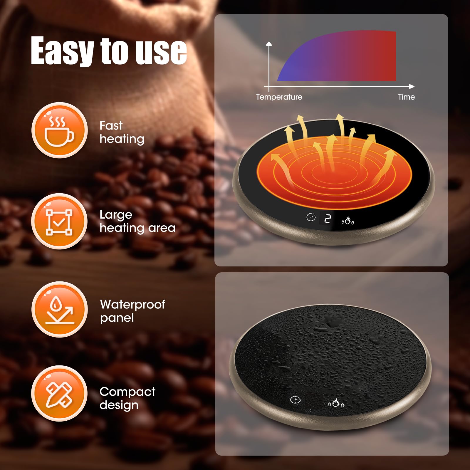 Coffee Mug Warmer, Electric Smart Beverage Mug Warmer Cup Warmer with Touch Tech & LED Backlit Display - Image 2