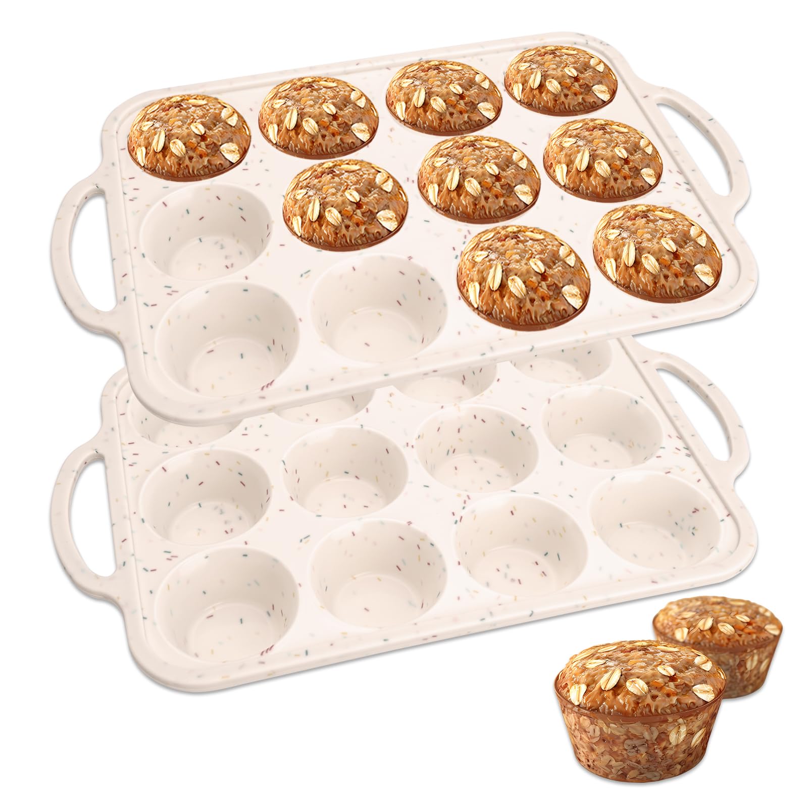OtumnFS 2 Packs 12 Cups Silicone Muffin Pan for Baking with Metal Reinforced Frame,Regular Size Nonstick Silicone Cupcake Pan,Oven Dishwasher Safe Baking Mold for Muffins Cupcakes