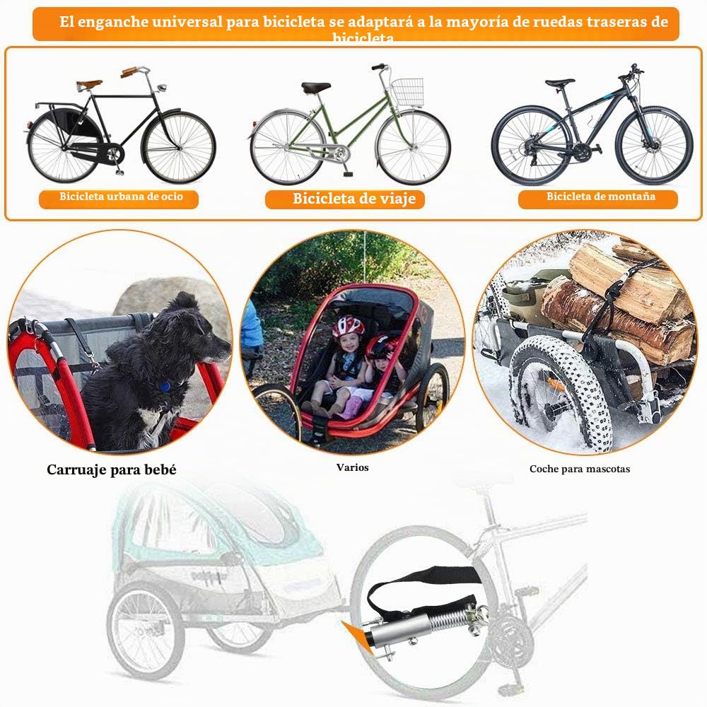 Enganche del Remolque Tira del Remolque Tractor para Bicicletas Acoplador para Remolque de Bicicleta Universal para Carro Bicicleta Niños Cochecitos Carritos para Mascota, Fácil Instalación