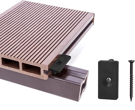 200pcs Composite Decking T-Clips, 6mm Composite WPC Decking Board Fixings, Fastener Deck Clip with 40mm Composite Deck Screws for Floor Project Outdoor Indoor Deck Spacers 5mm, Deep 6mm