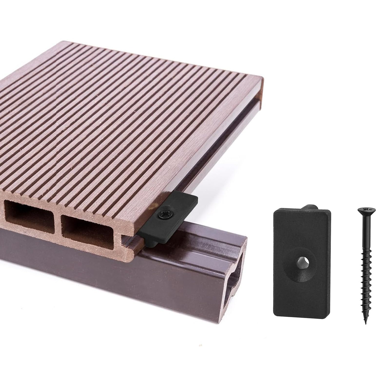 Fobestar 100pcs Composite Decking T-Clips, 6mm Composite WPC Decking Board Fixings, Fastener Deck Clip with 40mm Composite Deck Screws for Floor Project Outdoor Indoor (Deck Spacers:5mm, Deep:6mm)
