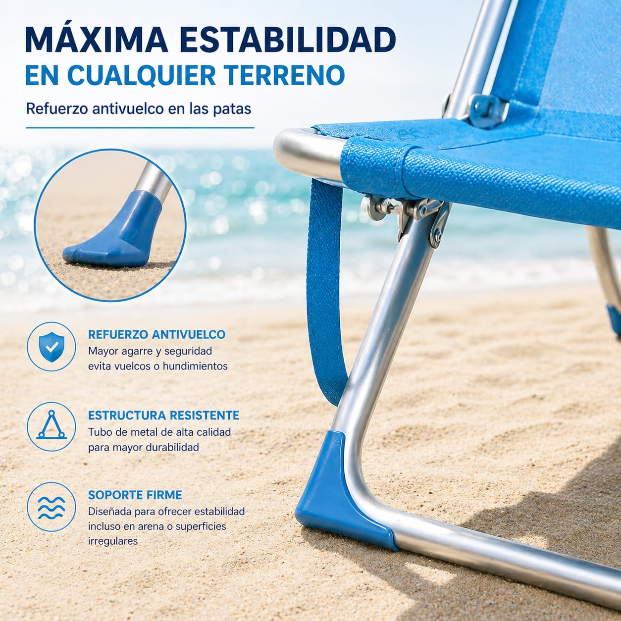 TIENDA EURASIA Pack 2 Sillas de Playa Plegables, Reclinables con 4 Posiciones, Refuerzo Antivuelco en Patas, Reposacabezas, Textileno, Azul Turquesa, 48x62x85 cm
