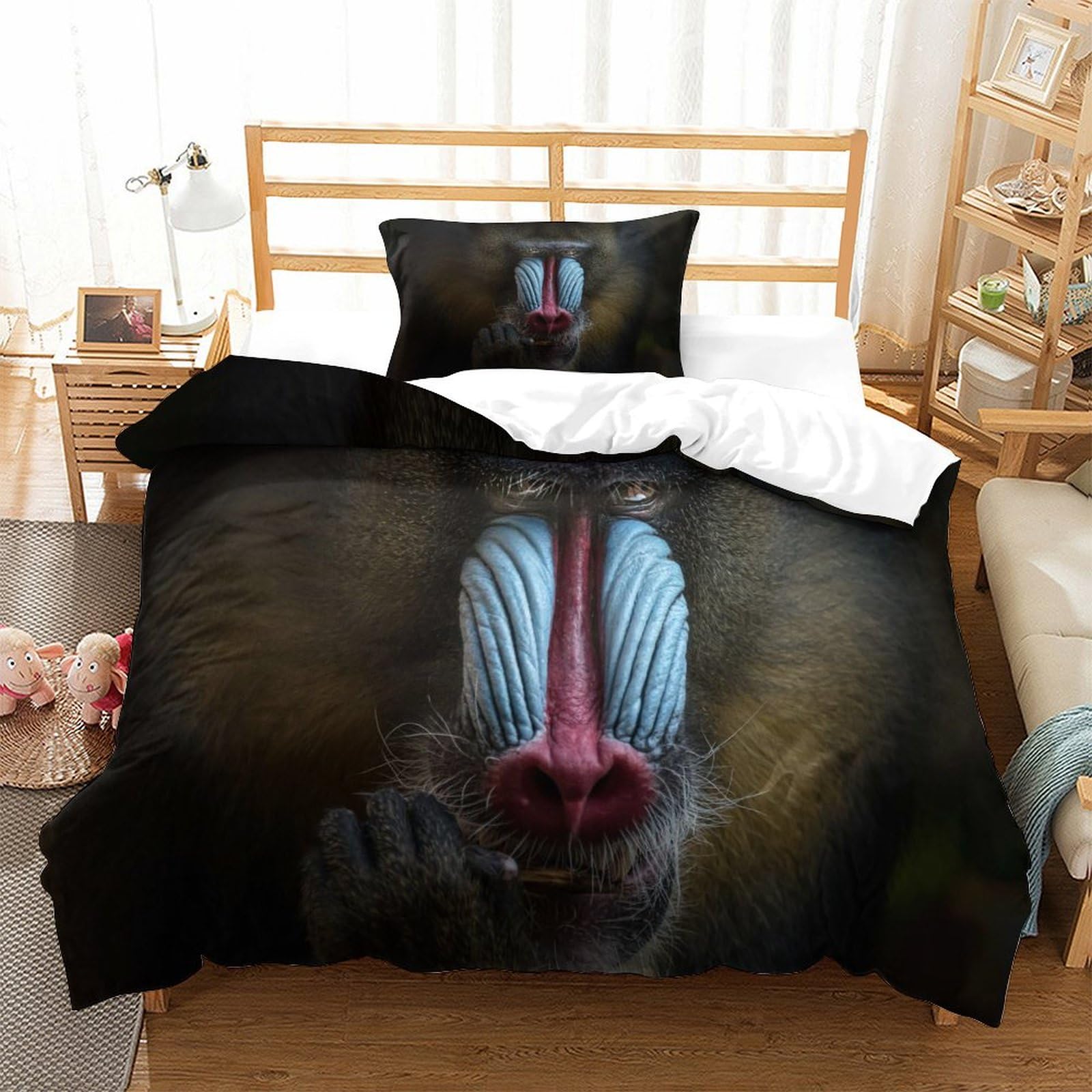 P1S9U7W5Y 3D Printed Wild Animal Duvet Cover Set 3pcs Microfiber Baboon Bedding Set Single