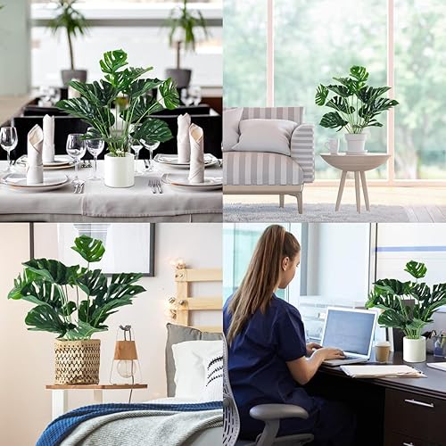 Miniatura 6 de RECUTMS Plantas artificiales de hojas de palmera de imitación grandes tropicales Monstera hoja de tortuga para interiores y exteriores, resistente a