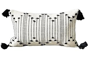 Luxurious Black and Off-White Throw Pillows with Woven Tassels