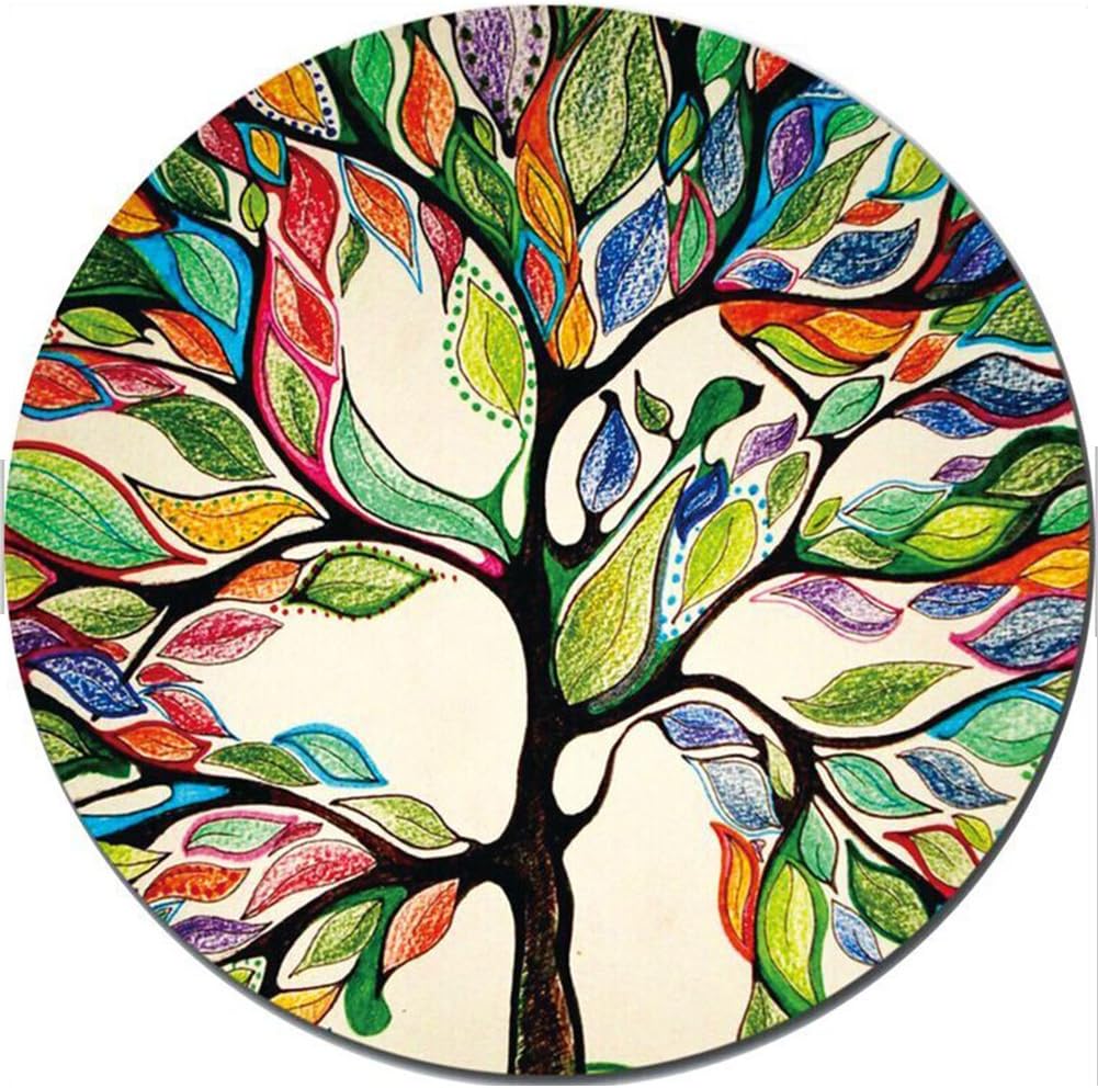 Non Slip Rubber Mouse Pad Beautiful Pattern Desktop 12.2in X12.2in Computer PC Round Mouse Mat (Colorful Tree 12)