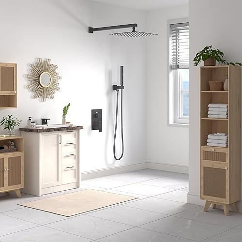 Miniatura 5 de BESy - Cabezal de ducha efecto lluvia cuadrado, de acero inoxidable de alta presión, de 116, ultra fino, cobertura de cuerpo completo con boquilla