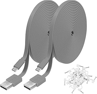 2 Pack 20FT Power Extension Cable Compatible with WyzeCam, Wyze Cam Pan, NestCam Indoor,Blink,Amazon Cloud Camera,USB to Micro USB Durable Charging and Data Sync Cord (Gray)