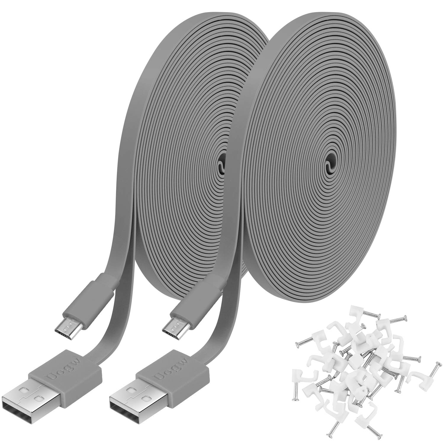 2 Pack 20FT Power Extension Cable Compatible with WyzeCam, Wyze Cam Pan, NestCam Indoor,Blink, Yi Camera,Amazon Cloud Camera,USB to Micro USB Durable Charging and Data Sync Cord (Gray)