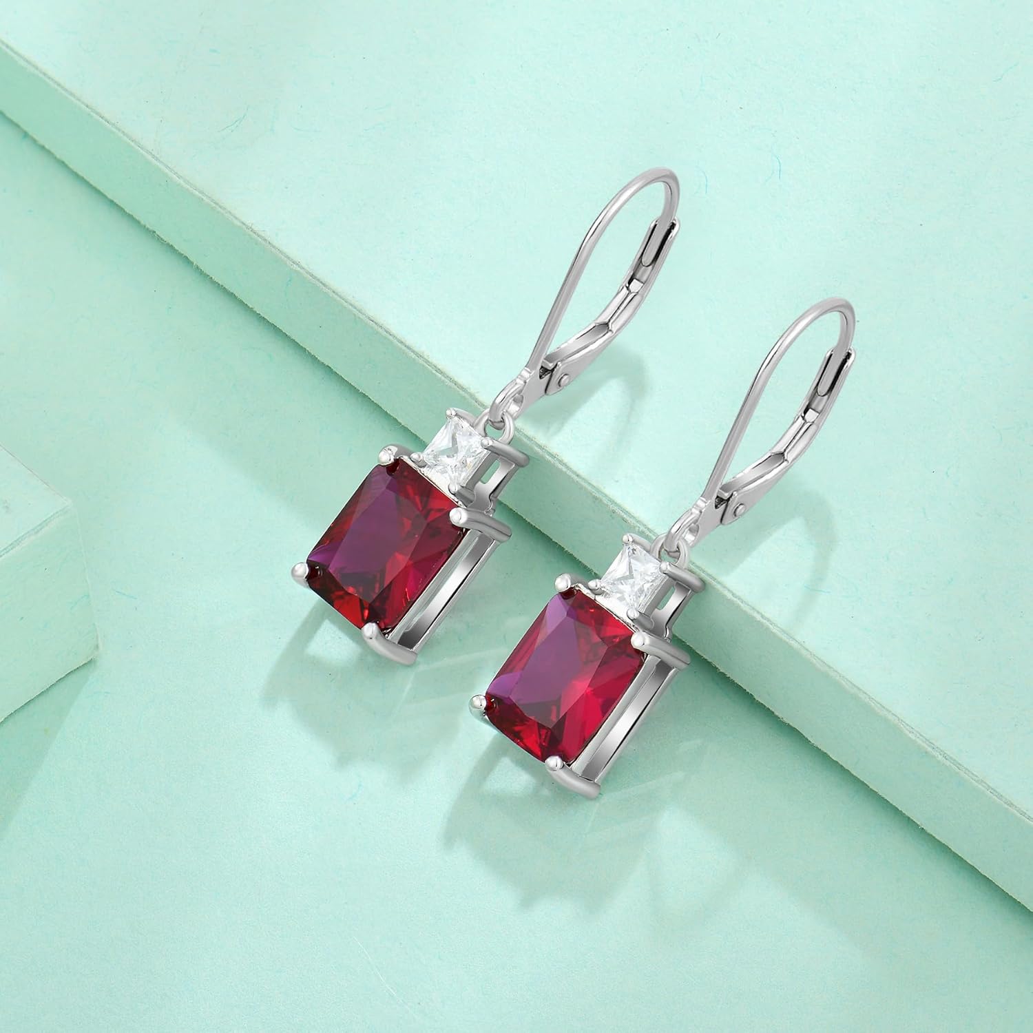 Starchenie Women's Dangle Earrings Sterling Silver Leverback Earrings Princess Brilliant Cut Birthstone Jewelry - Image 5