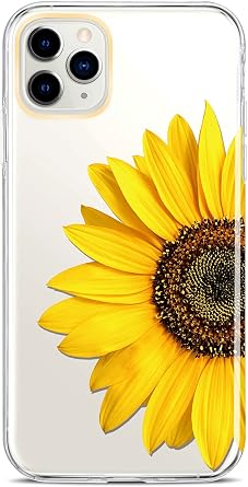BAISRKE Compatible with iPhone 11 Pro Case,iPhone 11 Pro Case with Flowers,for Girly Women,Shockproof Floral Pattern Hard Back Cover for Phone Case 5.8 inch 2019 - Yellow Sunflower