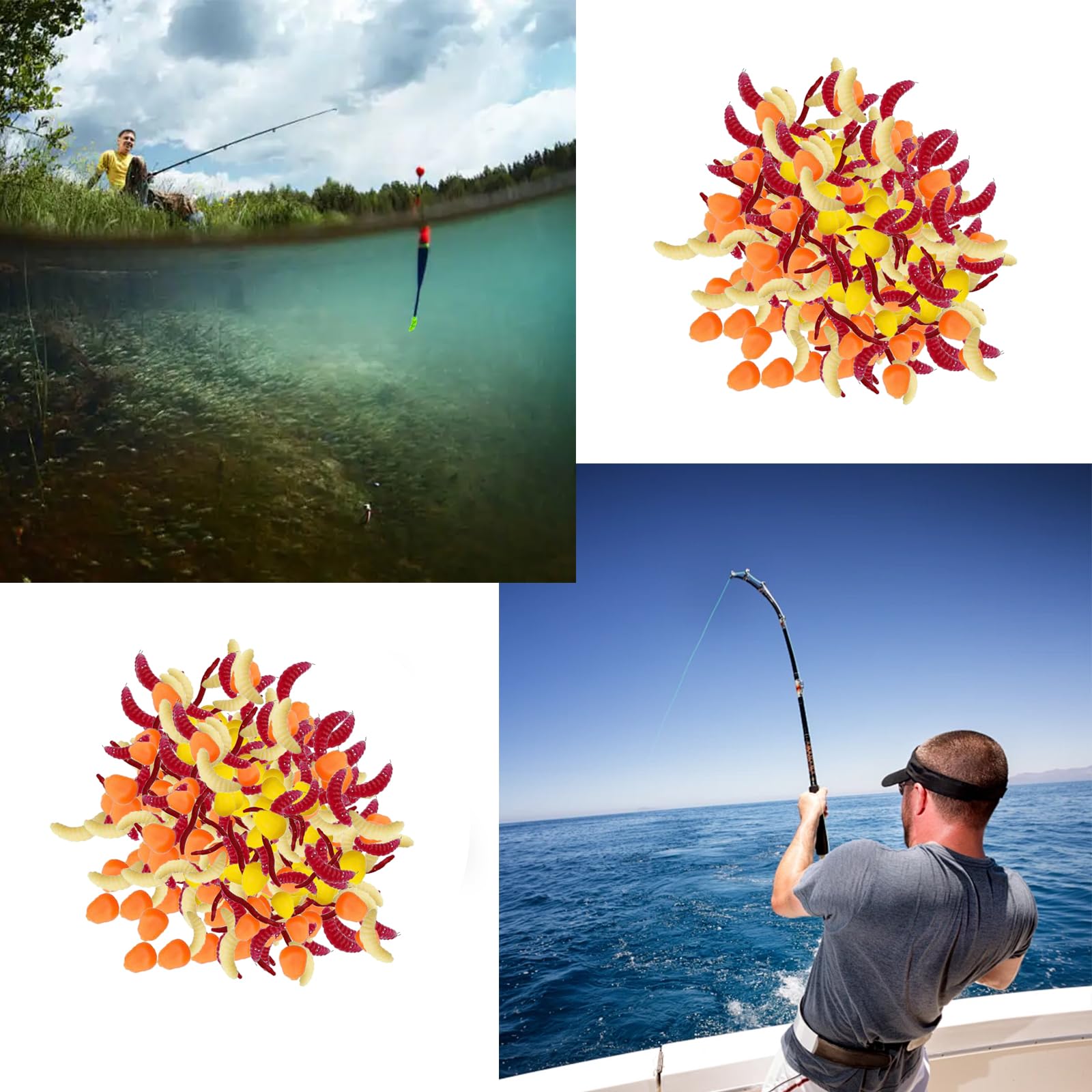 100pcs Peces de Gusanos de Cebo Artificial,Gusanos de plástico Blandos Señuelo de Pesca de Gusanos Señuelo de Pesca de Gusanos para Agua Salada y Agua Dulce,señuelo de Pesca de plástico